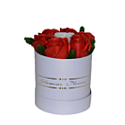 Aranjament floral Glamour Flower Red cutie rotunda cu 7 trandafiri sapun