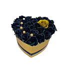 Aranjament Floral Miracle Black Cutie Inima Aurie cu 25 Trandafiri Sapun, Negru