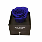 Cutie tip sertar cu trandafir criogenat, albastru si punga de cadou, 8x8x10 cm